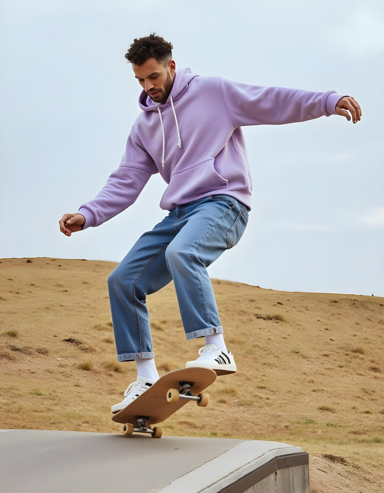 Men Solid Lavender Oversized Hoodie