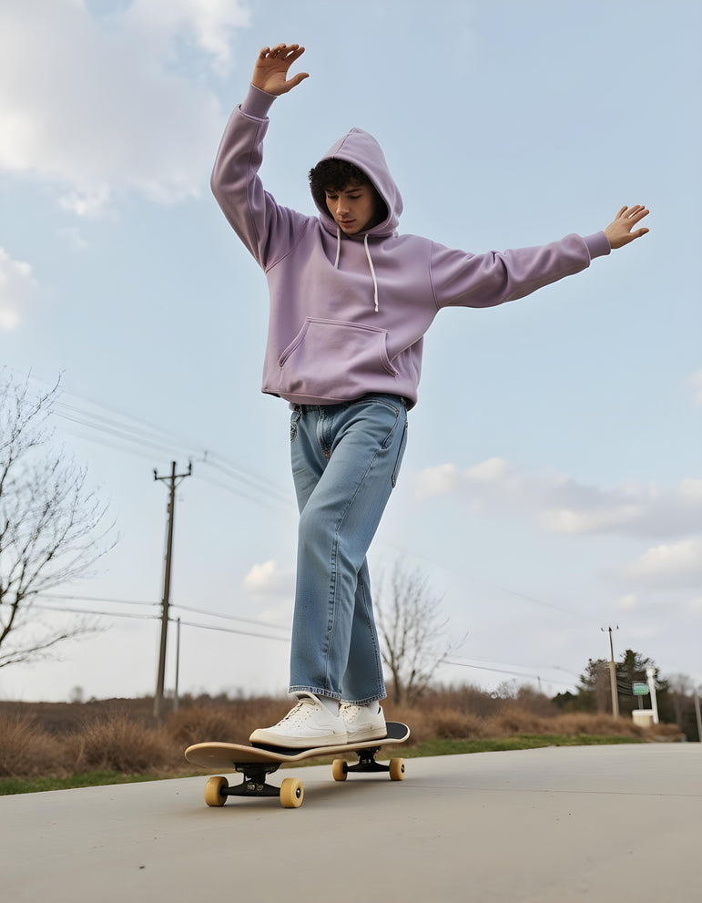 Men Solid Lavender Oversized Hoodie