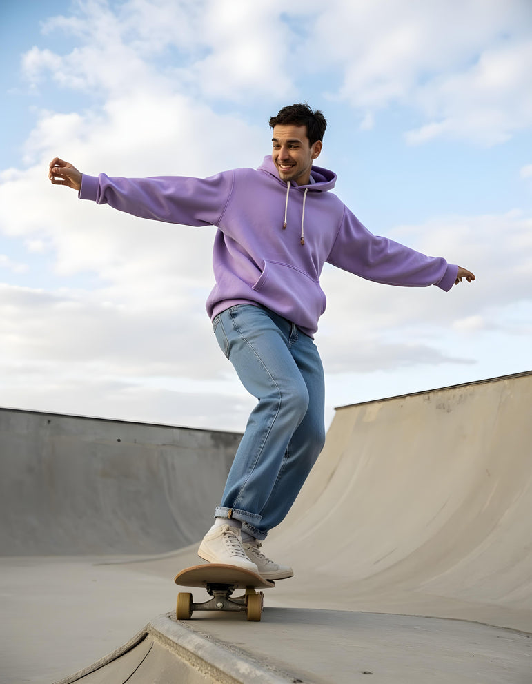 Men Solid Lavender Oversized Hoodie