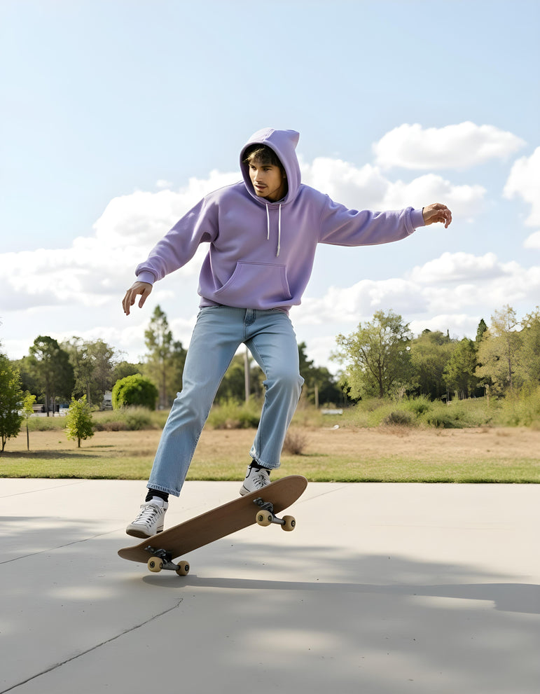 Men Solid Lavender Oversized Hoodie