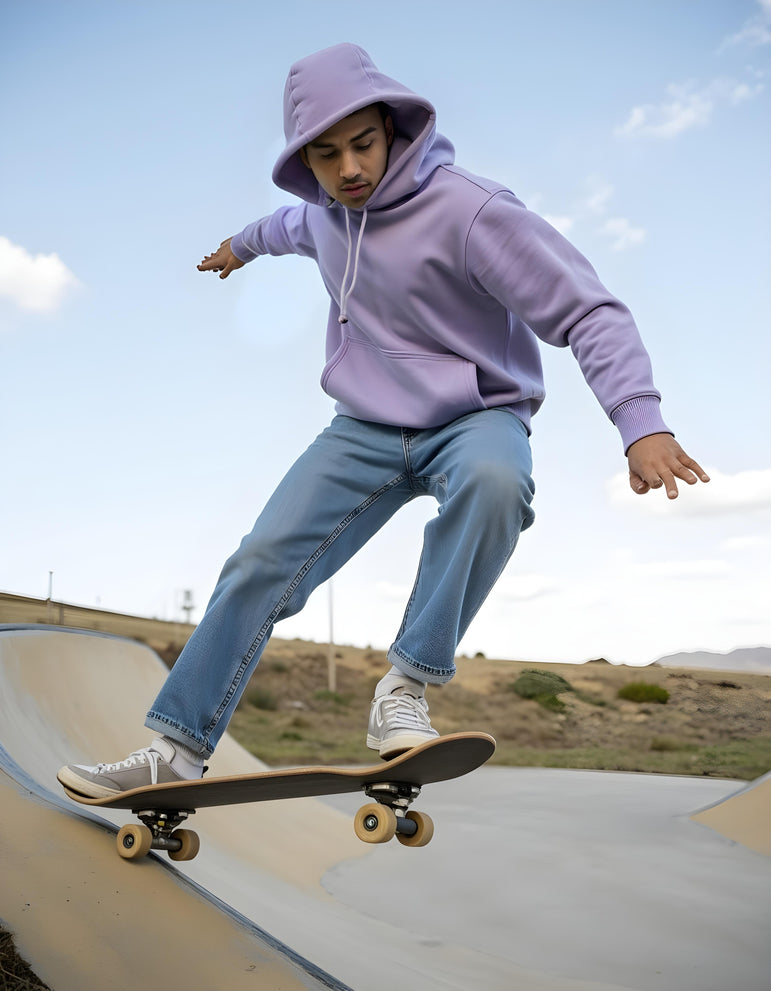 Men Solid Lavender Oversized Hoodie