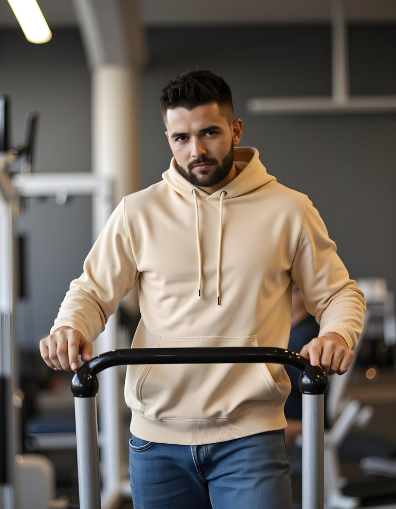 Men Solid Beige Oversized Hoodie