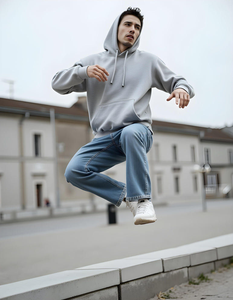 Men Solid Grey Oversized Hoodie