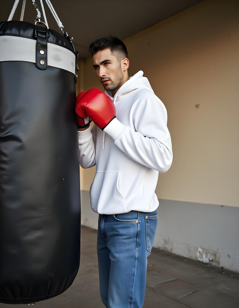 Men Solid White Oversized Hoodie