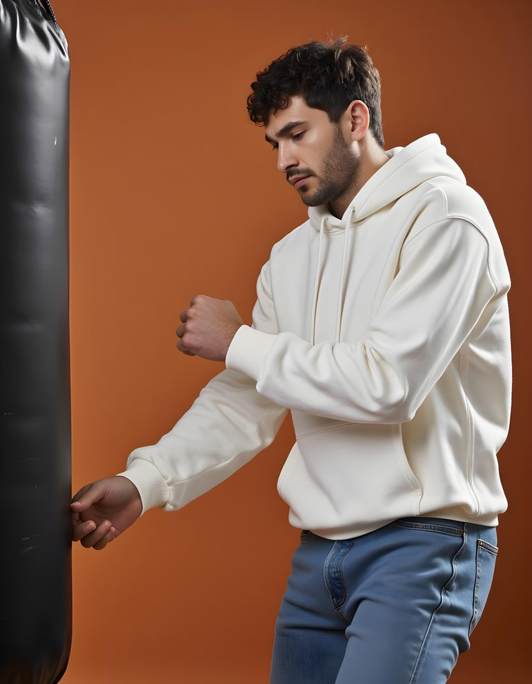 Men Solid White Oversized Hoodie