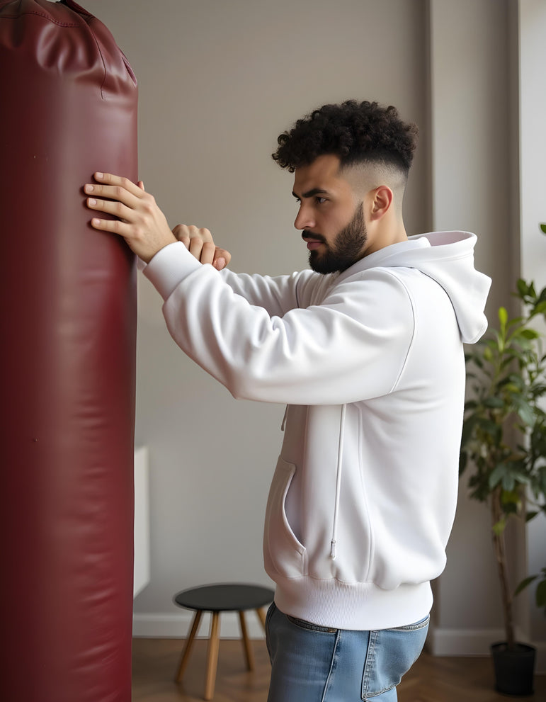 Men Solid White Oversized Hoodie