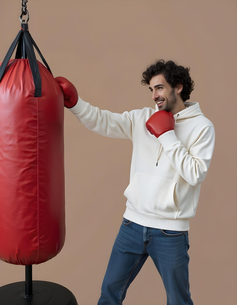 Men Solid White Oversized Hoodie