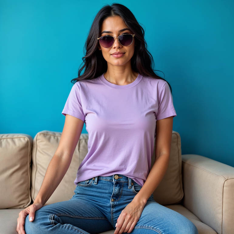 Women Solid Lavender Regular Fit T-shirt