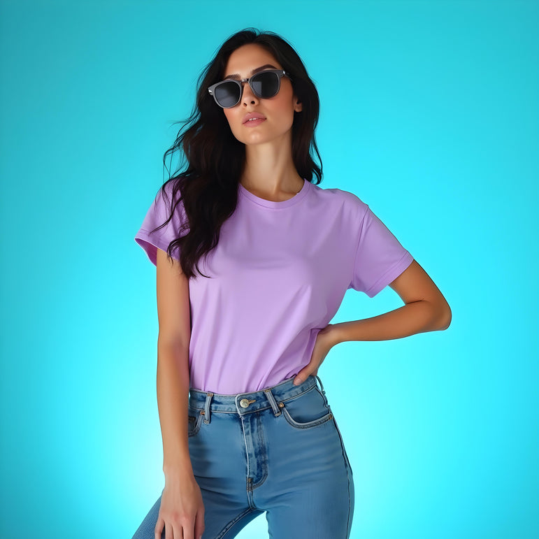 Women Solid Lavender Regular Fit T-shirt