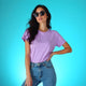 Women Solid Lavender Regular Fit T-shirt