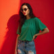 Women Solid Emerald Green Oversized T-shirt