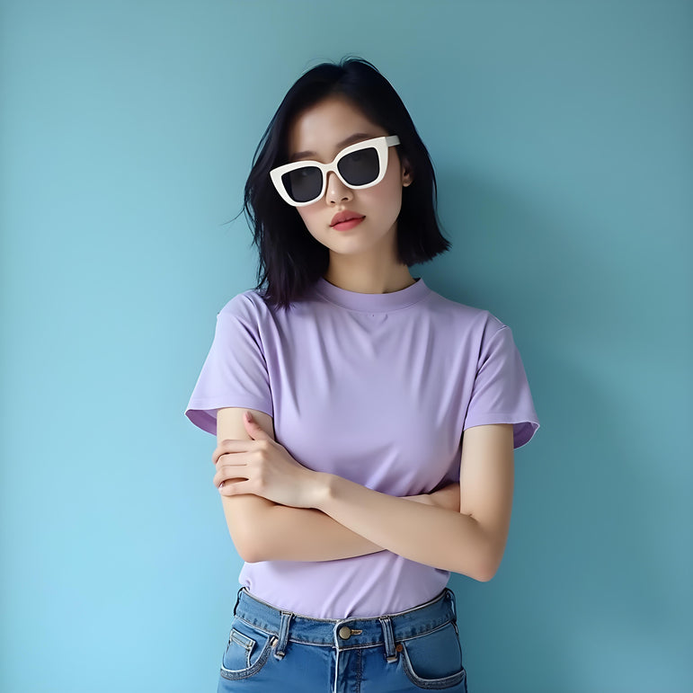 Women Solid Lavender Regular Fit T-shirt