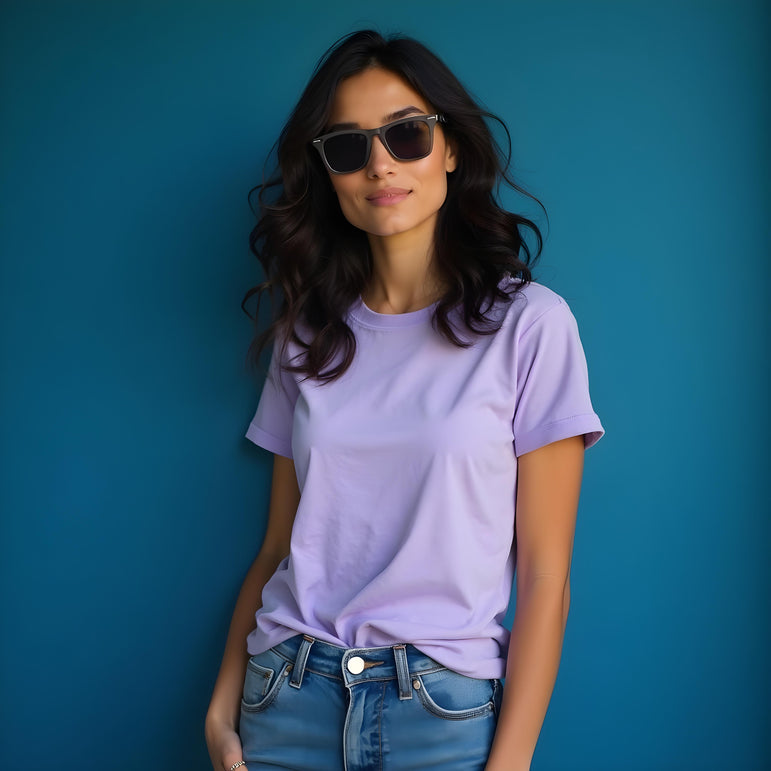 Women Solid Lavender Regular Fit T-shirt