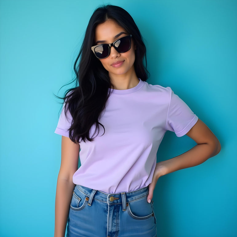 Women Solid Lavender Regular Fit T-shirt