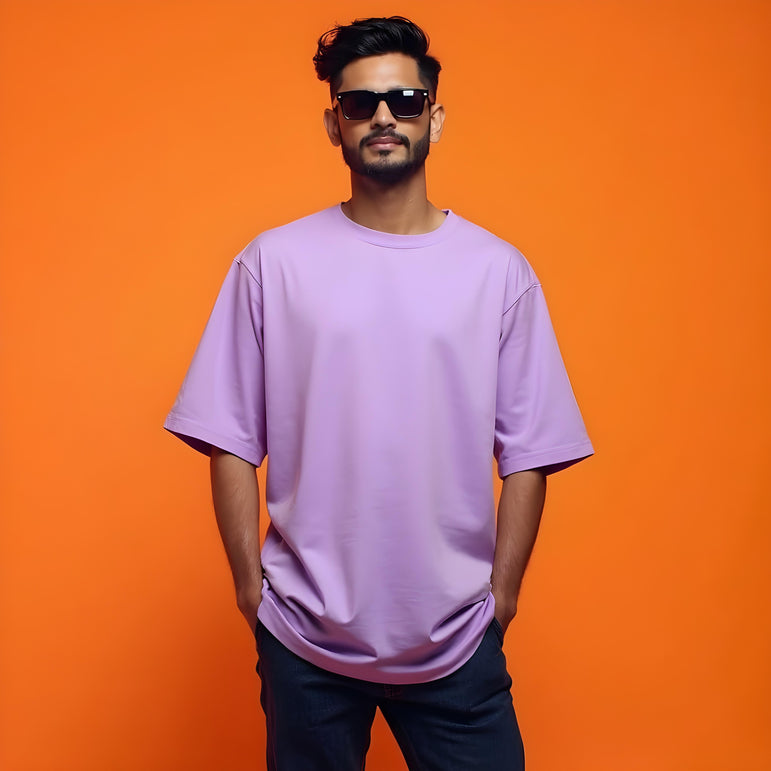 Men Solid Lavender Oversized T-shirt