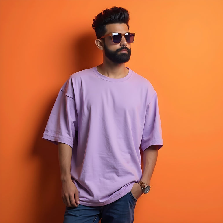 Men Solid Lavender Oversized T-shirt