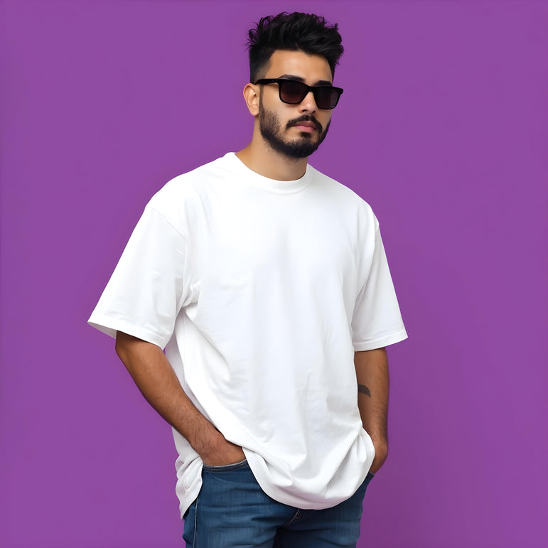 Men Solid White Oversized T-shirt