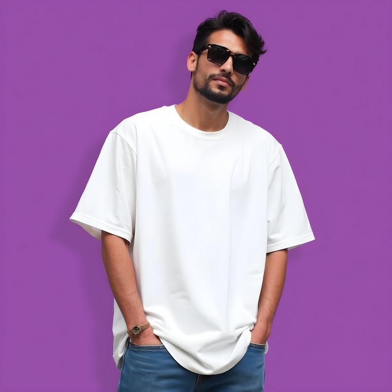 Men Solid White Oversized T-shirt