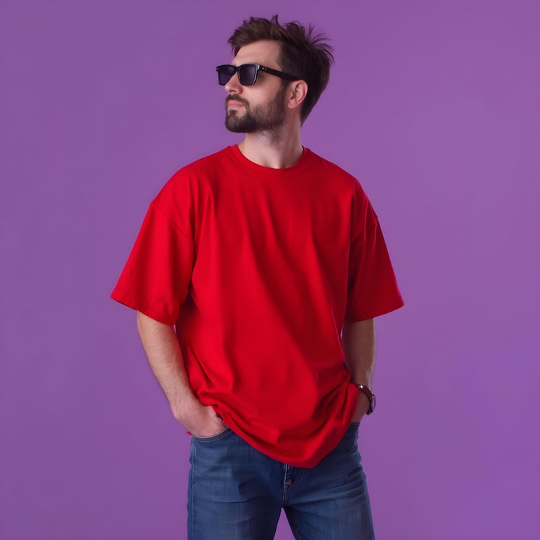 Men Solid Red Oversized T-shirt