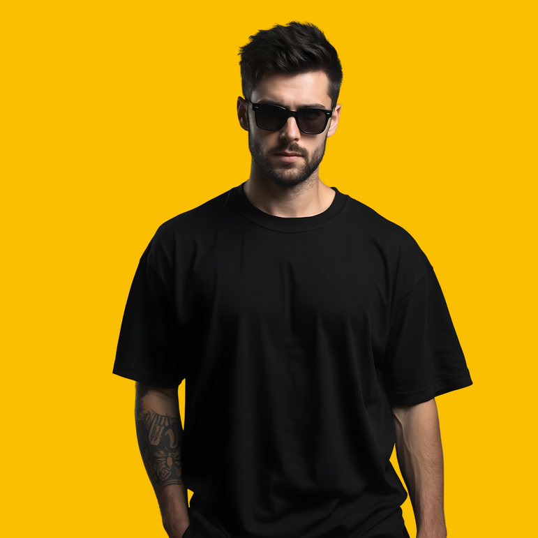 Men Solid Black Oversized T-shirt