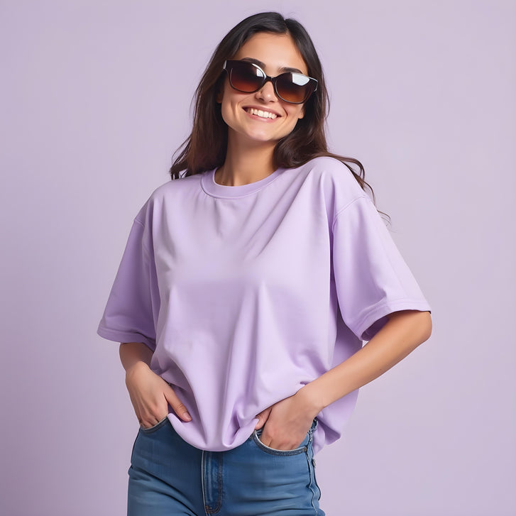 Women Solid Lavender Oversized T-shirt